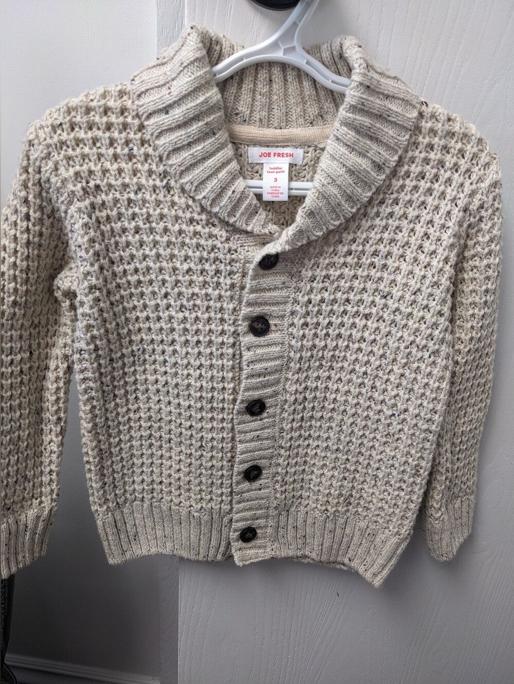 Joe Fresh Boy's Neutral Cream Knit Shawl-Collar Button Cardigan